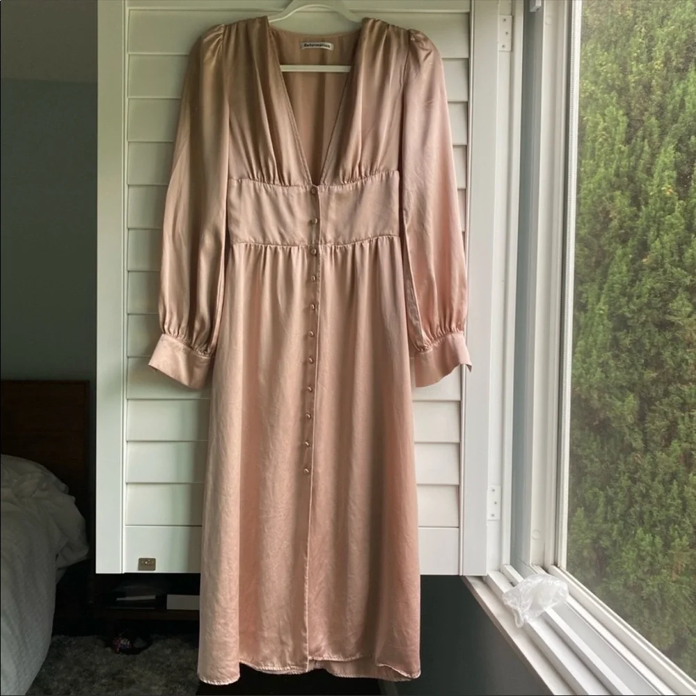 Reformation Pink Satin Midi Dress - Picture 6 of 14